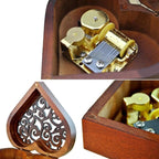 WESTONETEK Heart Shaped Vintage Wood Carved Mechanism Musical Box Wind Up Music Box Gift for Christmas/Birthday/Valentine's Day, Melody Happy Birthday to You