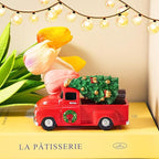 Rileryan Christmas Village Vintage Red Truck Decor Figurines for Mini Christmas Village Town Accessories Pieces Cars Vehicles Sets Decorations Home Indoor Decor Gift