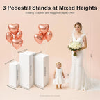 3PCs Metal Pedestal Stand, White Square Pedestal Display Plinth Pillars, Wedding Pedestals Stand Flower Display Rack Decorations, Table Pillars for Birthday Baby Shower Decor Displays ﻿