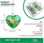 Set of 3 Green Blown Glass Heart Ornaments 4 Inch Hanging Decor for Outdoor Unique Home Garden Patio Decoration for Mom Wife