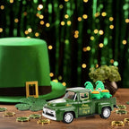 Hxezoc St Patricks Day Shamrock Truck Decor Green Vintage Metal Truck Spring Farmhouse Tabletop Mantle Decoration for Home Kitchen Office St Patricks Day Theme Party Supplies