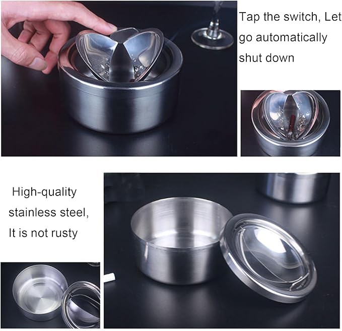 hanlongyu Outdoor Ashtray with Lid, Flip Top Stainless Steel Ash Tray, Metal Windproof Cigarette Ashtrays for Indoor or Outdoor Use, Desktop Ashtray Office Patio Home Decor