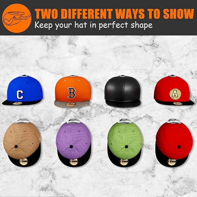 24 Pack Adhesive Hat Hooks for Wall, Strong Hat Rack for Baseball Caps, Minimalist Hat Organizer Display for Home Decor, Hat Hold Hanger for Wall, Door, Closet, No Drilling - USA Patented (Grey)