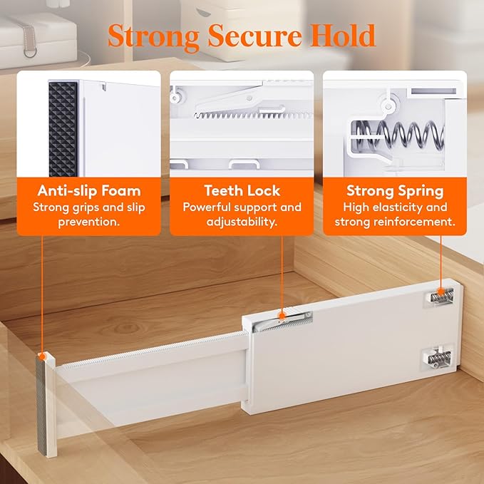 Lifewit 18 Pack Drawer Dividers 4" High 28-43.5cm/11-17" Adjustable Drawer Organizer for Clothes/Utensils, Expandable Drawer Separator in Dresser/Kitchen/Bedroom/Office Organization & Storage White