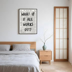 Framed What If It All Works Out Wall Art Black and White Retro Newspaper Poster Positive Motivational Canvas Print Painting Inspirational Quote Picture Wall Decor for Office Home Bedroom 12x16inch