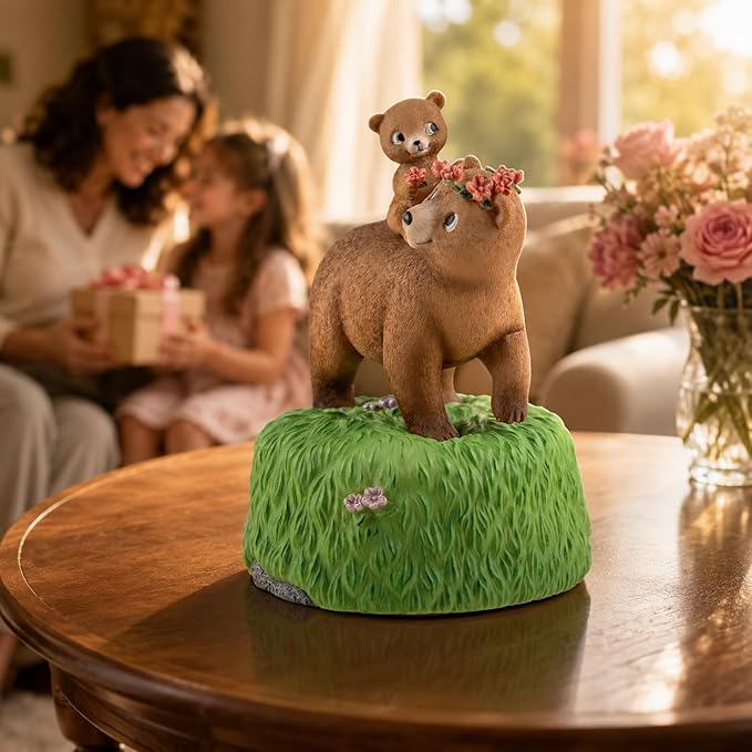 AIDLNS Sunshine of Mom’s Heart - Handcrafted Resin Bear Music Box, Rotating Collectible Figurine, Plays You are My Sunshine – Mother and Daughter Bear Gift for Birthday, Christmas & Home Decor