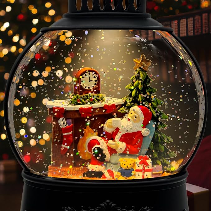 AOMIL Christmas Snow Globe Lantern with Music & Timer - USB/Battery Operated LED Glittering Globe, Snow Globe Decor for Home Holiday (Santa Claus)