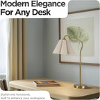 Table Lamp with Beige Pleated Linen Shade, Curved Gold Metal Base, E26 Socket – 23" Tall Modern Bedside Desk Lamp for Bedroom, Living Room, Office – Bulb Not Included