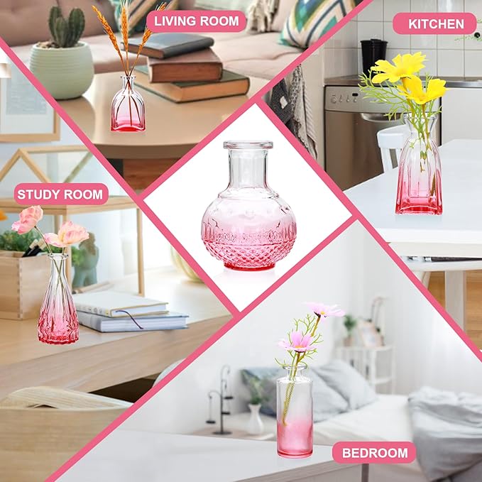 Brajttt Glass Bud Vase Set of 18,Small Glass Vintage Vases for Flowers,Pink Bud Vases in Bulk for Rustic Wedding Decor,Table Centerpieces,Decor Centerpiece for Bathroom