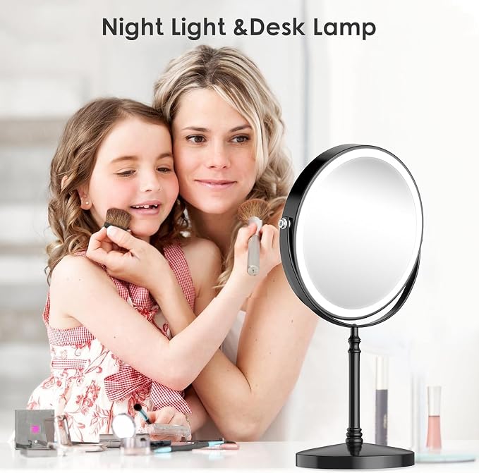 DEIOVWXS Makeup Mirror, 3000mAh Rechargeable Double-Sided Magnifying Vanity Mirror with 3 Colors, 1X/10X, Adjustable Brightness, Gifts for Mom, Mothers Day, Women, Wife, Girls, Dorm Room Essential