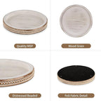Hanobe Round Wooden Decorative Tray: White Washed Bead Tray Decor for Coffee Table Centerpiece Rustic Farmhouse Tray for Kitchen Counter Living Room Decoration