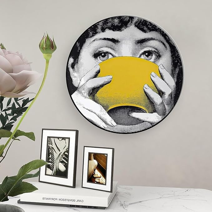 Lina Cavalieri Plate, Wall Decorative Plate, Mysterious Face Plate Wall Hanging Decoration,Including Bracket And Special Spring HooK, (Style-13, 8inch)