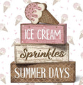 Lineshading 4 Pcs Summer Table Decoration Ice Cream Wooden Sign Pink Brown Rustic Summer Tiered Tray Decor Ice Cream Sprinkles Centerpieces for Home, Dining Room & Coffee Bar Kitchen