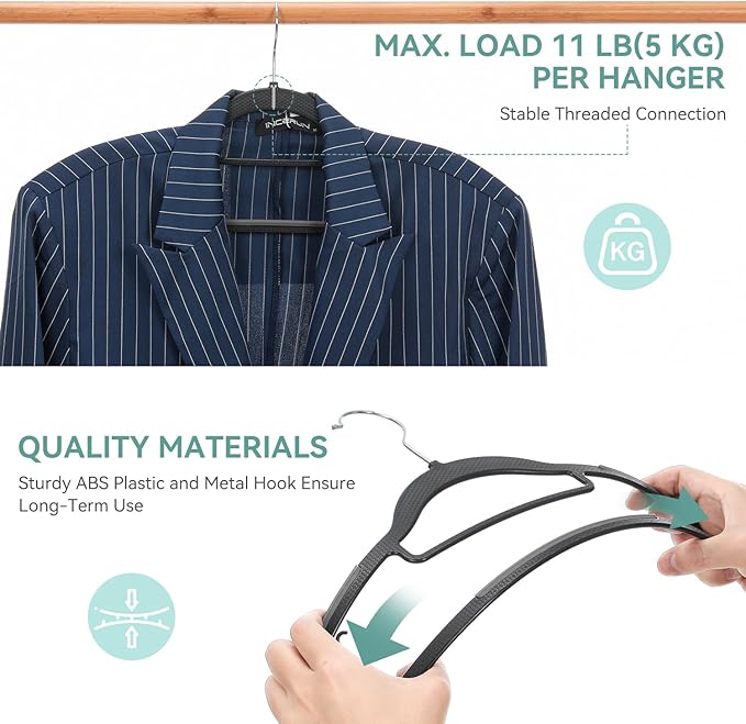 30 Pack Non-Slip Clothes Hangers with Tie Rack, Thin Space-Saving Coat Hangers – Heavy Duty Plastic Clothes Hangers for Suit, Shirts, Pants, Dorms & Home Organization, Black and Dark Gray