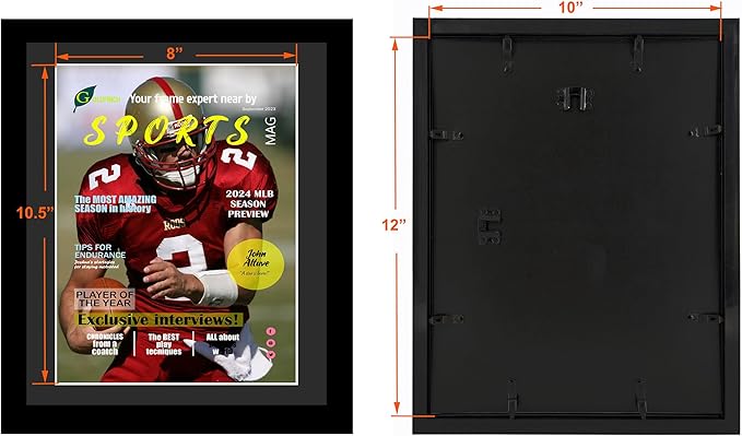 Goldfinch 4 Packs Sports Magazine Frames Displays Magazines Measuring 8 x 10.5 inches with Black Core Matting,Suitable for 1994-Current Collector's Edition Sports Magazines with Installed Hangers