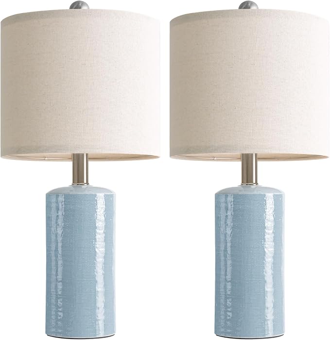 G-SAFAVA 20.5" Small Table Lamps for Living Room Lamp Set of 2 Ceramic Lamps for Bedroom Bedside Lamps Modern Boho Lamps for Night Stands Farmhouse Nightstand Lamp Side End Table Lamp, Light Blue