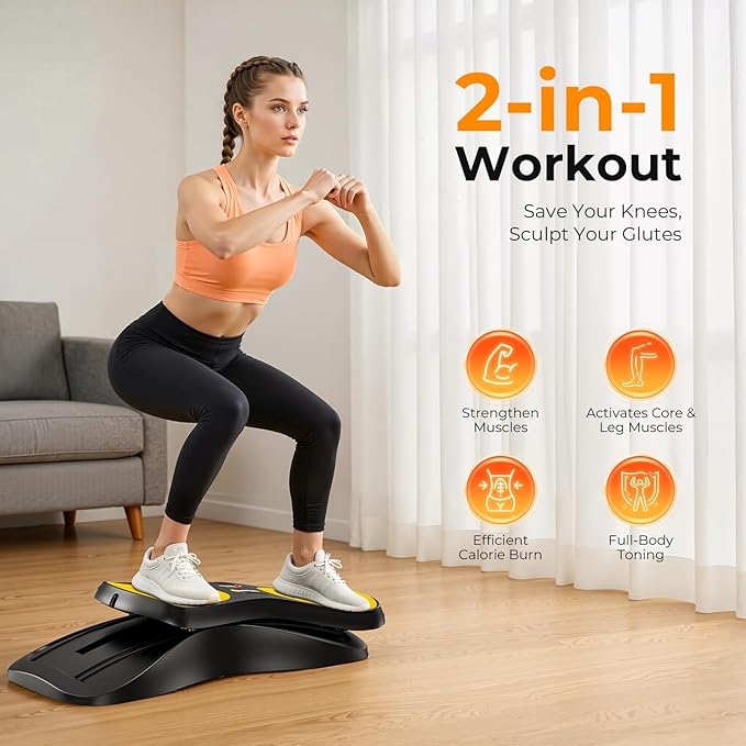OWLSKY Balance Board,with Resistance Bands, Portable Balance Trainer Featuring LCD Monitor, 330 lbs Capacity Ski Machine for Full Body Workout Orange