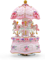 Carousel Music Box，Luxury Color Change LED Light Music Box,Luminous Rotating 3-Horse Musical Box with Gift Box for Girls Birthday Valentine Gift (Castle in The Sky, Pink)