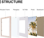 Vittanly 8x10 Picture Frames Set of 9, Shatter Resistant Plexiglass, Display 5x7 Pictures with Mat or 8x10 without Mat, Photo Frames for Wall or Tabletop, Engineered Wood, Rustic Pink