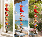 Rustic Hand Painted Bird Ornament, Handcrafted Wooden Colorful Birds, Carved Northern Figurine for Hanging Decor Indoor Outdoor, Decorative Wood Bird Wind Chime Style Pendant Decor(C)