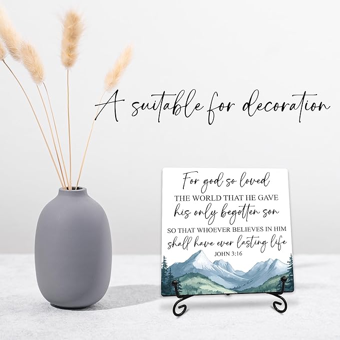 For God So Loved the World that He Gave Wooden Sign - 5" Christian Wooden Plaque With Metal Support - Rustic Tabletop Home, Office Room Decor - Gifts For Family & Friends - A06
