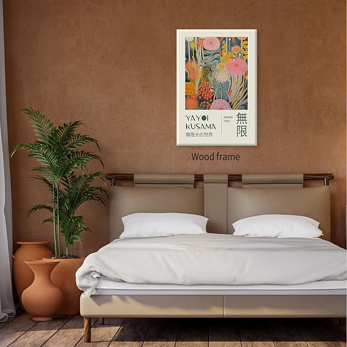 Abstract Yayoi Kusama Posters Japanese Wall Art Vintage Tokyo Aesthetic Prints Yayoi Kusama Inspired Japanese Gallery Wall Art for Stylish Room Bedroom Living Room Decor 11x14in Framed