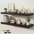 Floating Shelves for Wall 40 in x 9.3 in Deep, Wall Mounted Rustic Wood Shelf with Invisible Brackets for Storage & Display, Living Room Bedroom Bathroom, Black, 2 Pack