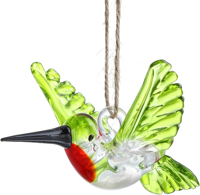 Hummingbird Stained Glass Ornaments Hand Blown Glass Bird Animal Collectible Decorative Hanging Hummingbird Suncatcher for Tree Window Garden