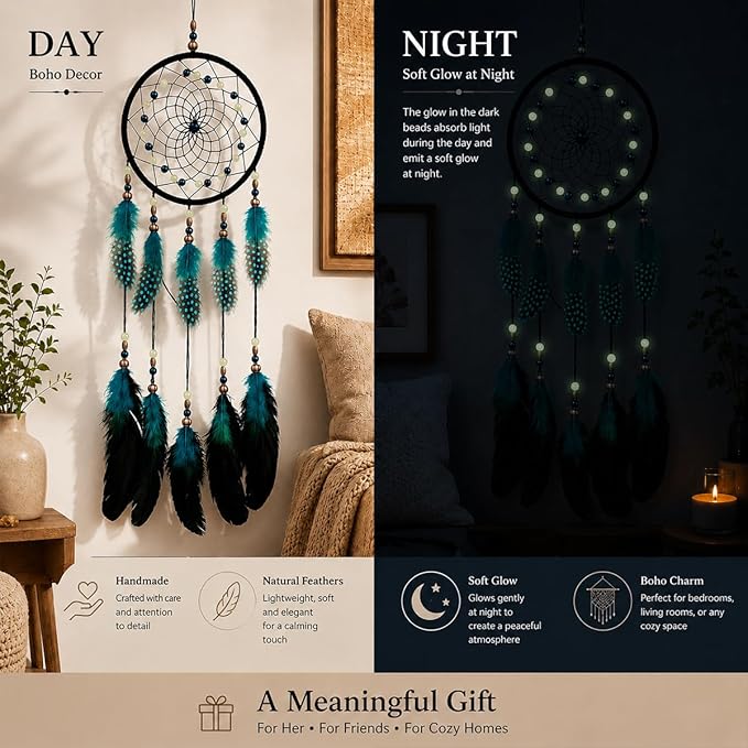 Dream Catchers Handmade Feather Native Home Wall Decoration Blue