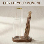 Incense Holder,Wooden Incense Holder for Sticks with 20 Incense Sticks, Anti-ash Incense Burner with Glass Ash Catcher, Wood Incense Holder 20 Stick (2 Glass Ellipse Base)