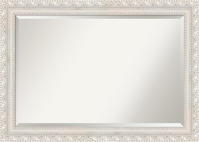 Amanti Art White Wall Mirror 30x42 Opera Off White Rectangle Bathroom Mirror for Wall Decor Living Room, Large Traditional Wood Frame, Hangs Horizonally and Vertically, Bathroom Decor, Beveled Edge