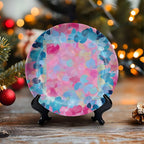 HABEN ARTWORK 8" Ceramic Plates for Display Colorful Abstract Floral Pink Blue Swirls Decorative Plate with Stand and Hook for Kitchen Dining Room Wall Hanging Decor