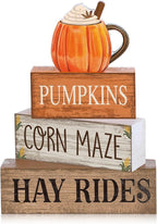 Lineshading 4 Pcs Fall Decorations for Home Fall Cream Cups Table Decor Thanksgiving Tiered Tray Decor Thanksgiving Centerpiece Rustic Cream Cups Block Sign Autumn Decorations for Home Kitchen Shelf