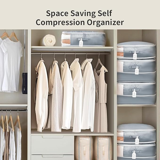 DIMJ Comforter Storage Bag - 110L Large Capacity Ultra Space Saving Self Compression Organize for Duvet, Pillow, Bedding, Blanket Sheet Storage Organizer Nylon Compression Bag for Storage