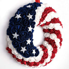 idyllic July 4th Patriotic Americana Wreath Boxwood Handcrafted Memorial Day Wreath Festival Garland Decoration Front Door Wall Home Decor (Blue)