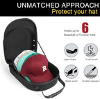 Hard Baseball Hat Case with 6pcs Hat Hooks, Hat Carrier Travel Case with Adjustable Shoulder Strap, Hat Cap Case for 6 Baseball Caps - Perfect for Traveling (Black)