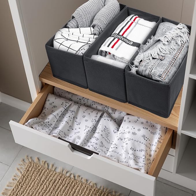 4Pcs Drawer Organizer Clothes, Underwear Organizer for Women Clothes, Socks, Bra, Belt, Tie - Grey, No-Divider Design