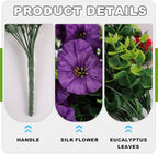 Fake Artificial Hanging Flowers for Outdoor, 2 PCS Silk Morning Glory Faux Flowers with Eucalyptus Leaves,Realistic Hanging Plants for Wedding Home Office Garden Decor