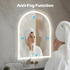 Sweetcrispy 24“x 36” LED Bathroom Backlit Mirror with Lights, Arched Vanity Mirrors with Anti-Fog, Dimmable, 3-Color Light, Memory Function, Tempered Glass
