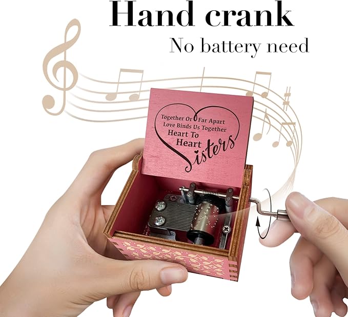 Sister Gifts from Sister Music Box, for Sisters Birthday,You are My Sunshine Hand Crank Wooden Musical Boxes,Christmas Graduation Presents for Best Friends Female Soul Sister Bestie BFF-Pink