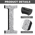 Qunclay 8'' Silver Crystal Diamond Bling Letters Crushed Diamond Decoration Wooden Glitter Letter with Screw and Hooks Rhinestone Gift for Wedding Y2k Mcbling Bedroom Wall Decor (Letter I)