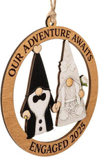 Engagement Ornament, Gnome Ornaments, Gnome Gifts for Women, Wedding Ornaments, Our Adventure Awaits Engaged 2026 Wooden Keepsake, Handmade Couple Christmas Decoration, Engagement Gifts Ready to Gift