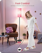 Dimmable Floor Lamps for Living Room with Remote and Foot Switch, 64.4” Modern Standing Tall Lamp, Corner Lamp for Bedroom, Bulb Included, 3000K-6500K, FCC Listed, Sakura Pink and Black CP06LD05W1