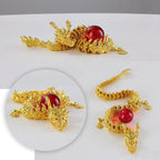 LIYAOLI Golden 3D Articulated Dragon 2024 Chinese Statue - 15 Inch Brass Gold Luck Dragon for Home Office Desk Decoration With Red Gemstone Bead