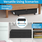 Under Bed Storage with Wheels & Lid, 2PCS Underbed Storage Container, 29.5 x 15.7 x 8.7 in Tall, Blankets Clothes Comforters Shoe Storage Bag Drawers, Rolling Zippered Organizer Bin -Black
