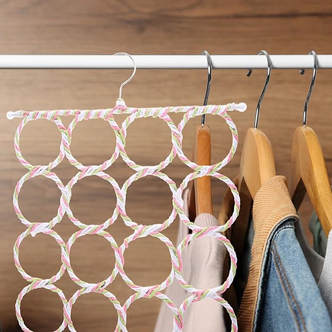 BESPORTBLE Foldable Scarf Hanger with Rings Multi-Functional Belt and Shawl Organizer Rack for Closet Storage Space-Saving Foldable Design and Strong Load-Bearing Scarf Organizer and Ties