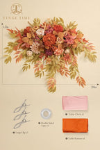 TINGE TIME Artificial Sweetheart Flower Swag with Tablecloth and Table Runner, Pack of 3 Floral Arrangement for Autumn Wedding Sweetheart Table Centerpiece Fall Decoration (Maple Red)