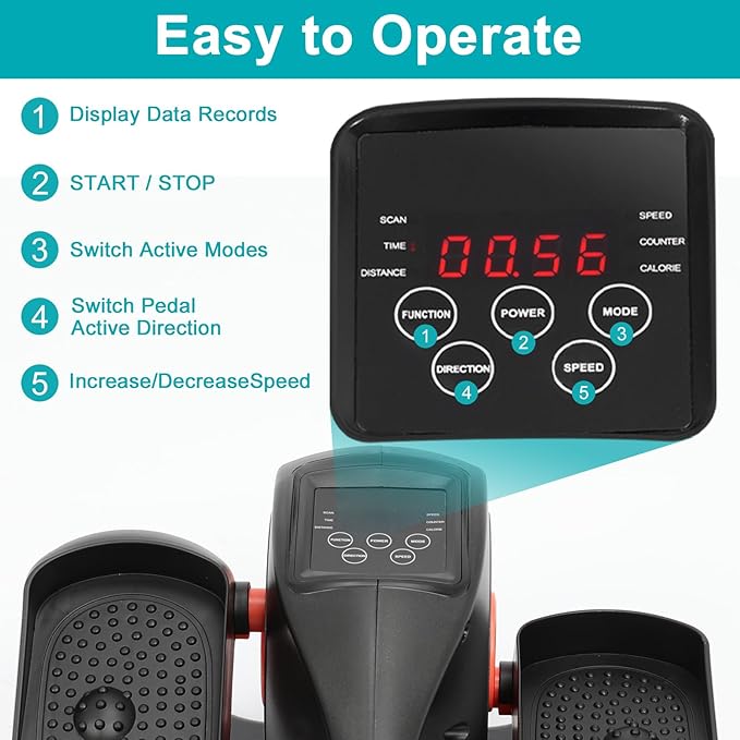 Under Desk Elliptical Machine, Elliptical Exercise Machine with Remote Control, Portable Ellipse Machine Supports Auto & Manual Mode, Leg Exerciser for Seniors Adults Teens, Orange