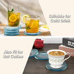Modern Clear Coaster Set of 5- Glass Coasters for Drinks Crystal Coasters Round Cup Mat Coffee Table Decor for Office, Kitchen, Bar, Dining Room, Living Room, Patio(Clear Blue)