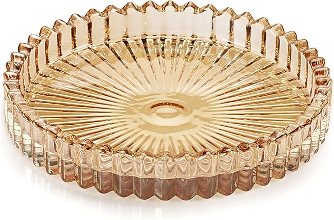 Modern Clear Coasters Set of 5- Glass Cute Coasters for Drinks Crystal Coaster Round Chic Cup Mat Cute Coffee Table Coaster for Kitchen, Bar, Dining Room, Living Room, Patio(Amber)
